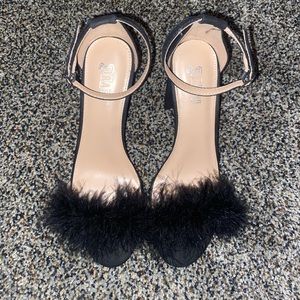 Feather Black Chunky Heels